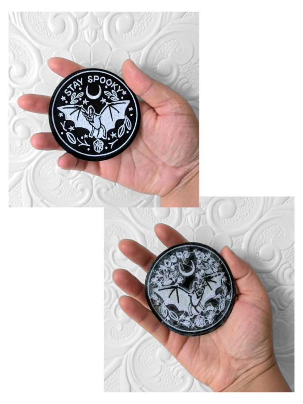 3″ Stay Spooky Bat Moon Patch | Embroidered Goth Iron-On / Sew-On Badge